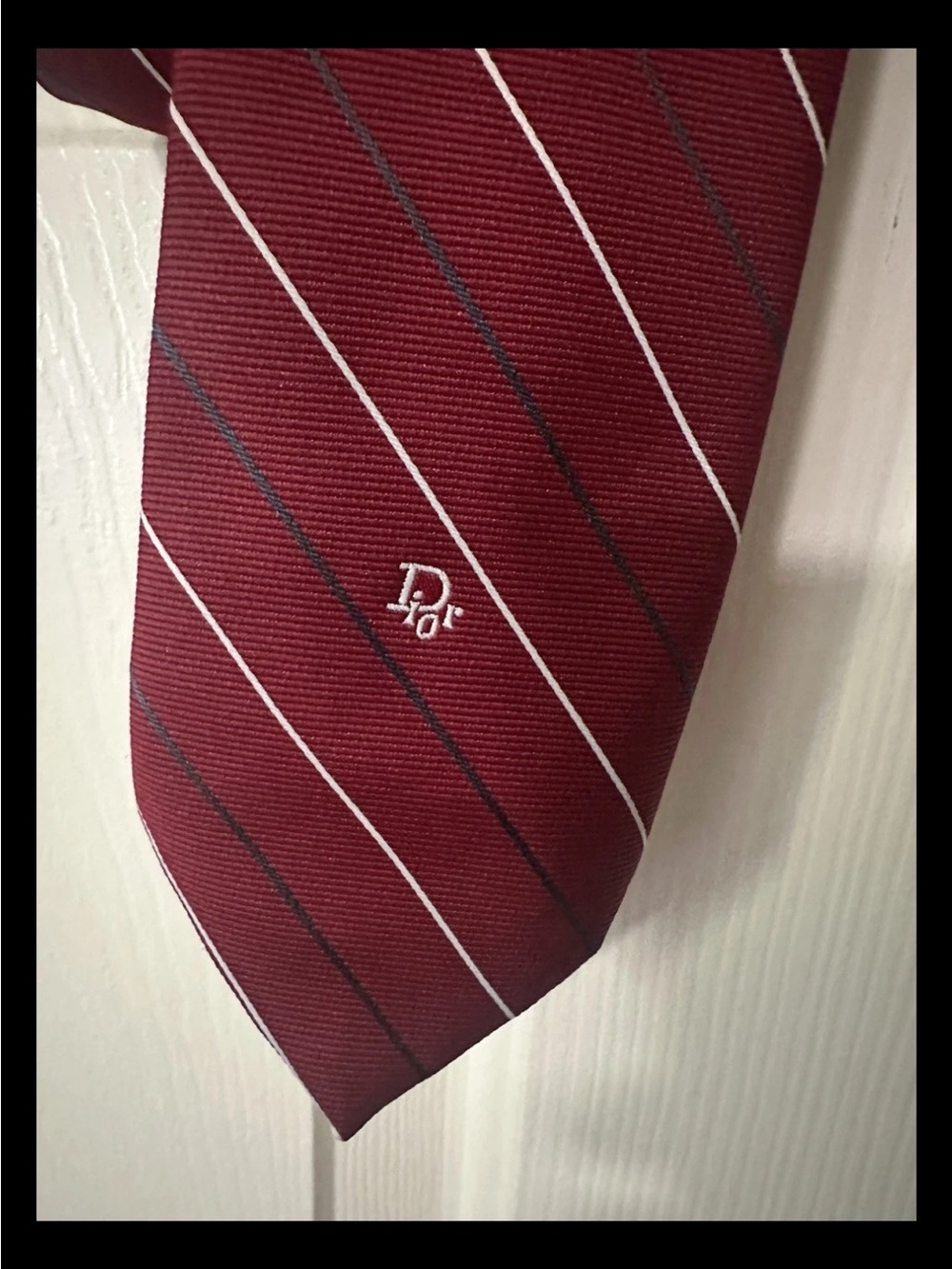 Men's vintage Dior Red Striped Silk Tie with Subtle Logo